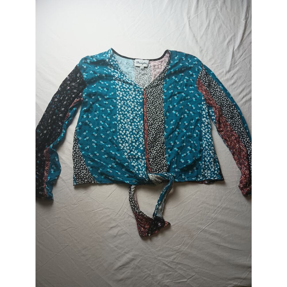 Wrangler‎ Patch Work Floral Tie Front Blouse Shirt Women Small Boho Western